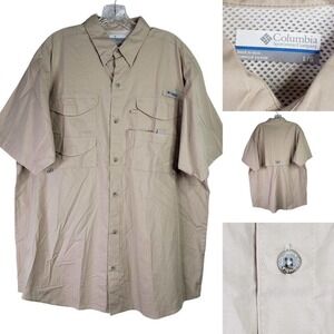 Columbia Shirt PFG Men's Large Beige Button Down Short Sleeve Vented Bahama